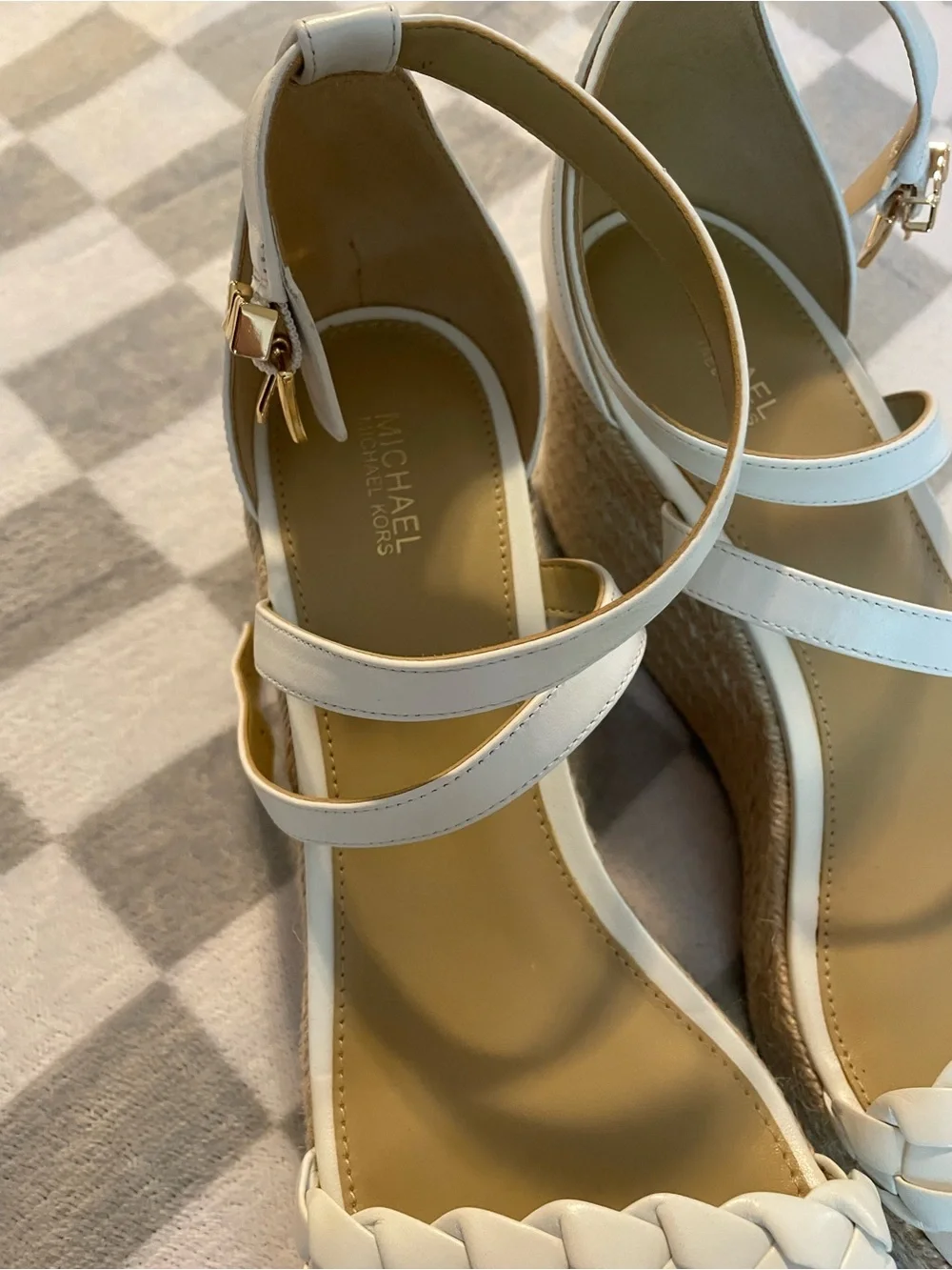 Michael Kors White Braided Espadrille Platform Wedge Sandals